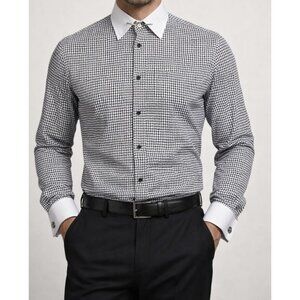 Steven Land Men Dress Shirt 16 34/35 French Cuff Collar Bar Required